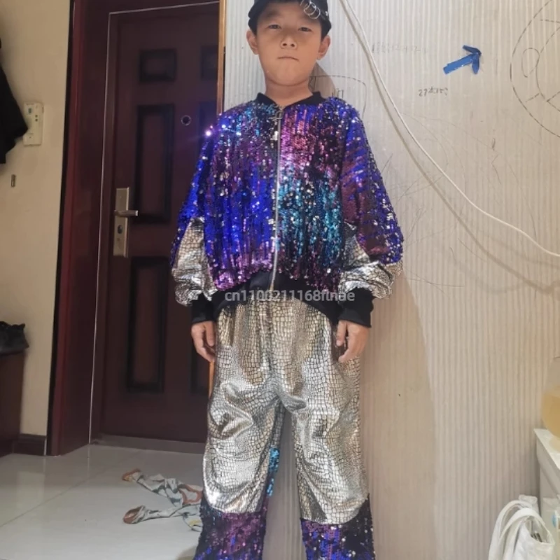 Children's Street Dance Costumes, Boys' Bright Films, Silver Runway Shows, Hip-hop Street Dance, Girls' Jazz Dance Performance