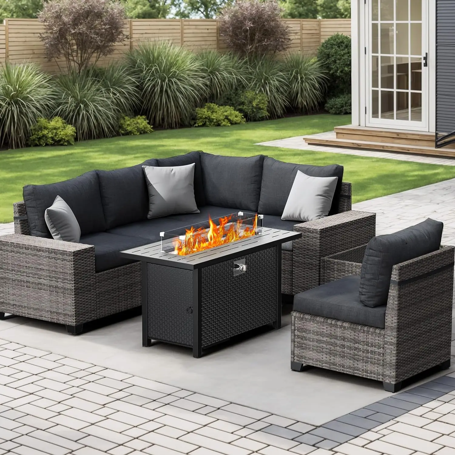 

Outdoor Patio Furniture Set - Wicker Sofa with Coffee Table, Powder-Coated Frame & Handwoven PE Rattan