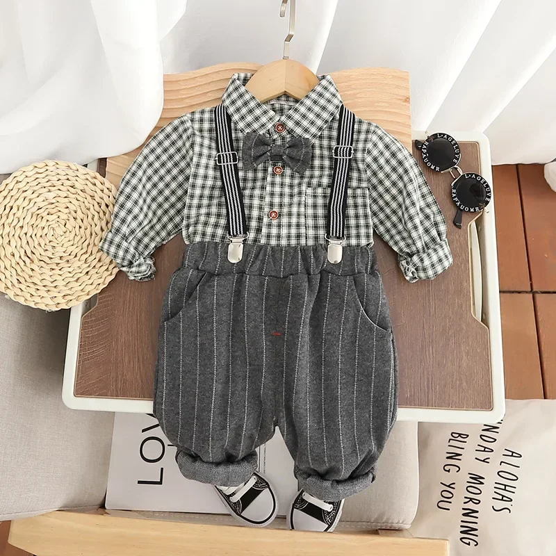 Neue Herbst Baby kleidung Kinder Plaid Langarm Hemd Hose 2 teile/sätze Kleinkind Jungen Kleidung Baby Kostüm Kinder Trainings anzüge