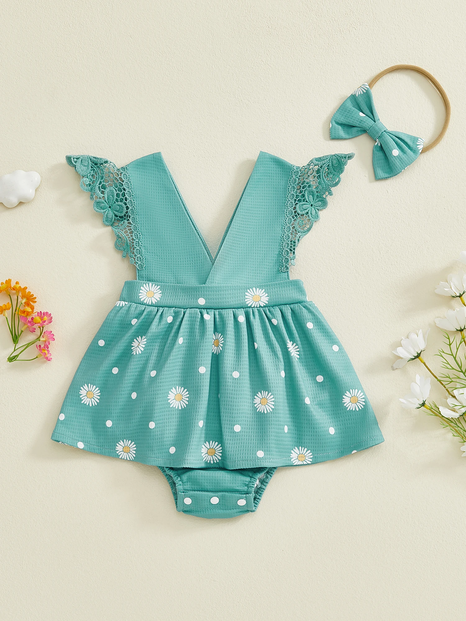 

Комплект из 2 предметов для маленьких девочек, комбинезон без рукавов с цветочным принтом и рюшами на плечах, комплект одежды с бантом и повязкой на голову