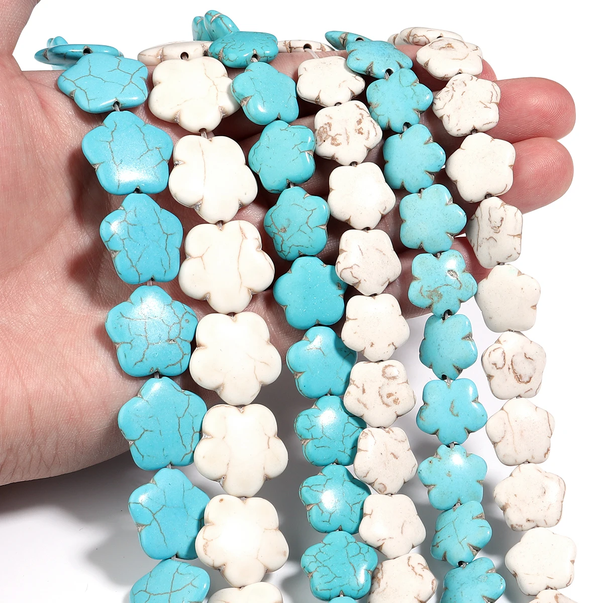 1 Strand White Blue Plum Blossom Turquoises Beads Natural Stone Beads Loose Spacer Bead for Bracelet Necklace Making Accessories