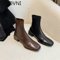 Stivaletti stile moda Scarpe da donna Cerniere Tacco basso Bota da donna Comfort Morder Stivaletti corti