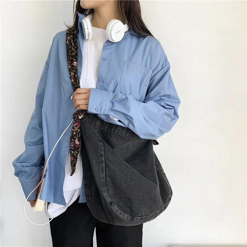 Broken Flower Strap Denim Women's Bag 2022 Trend Jeans Messenger Bags Lightweight Crossbody Shoulder Bag Shopping Eco Bag Korean