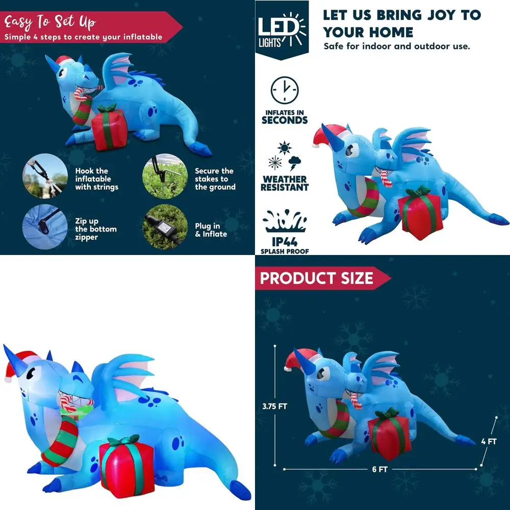 

6-футовое надувное светодиодное украшение для лужайки на открытом воздухе с рождественским драконом для праздничных садовых вечеринок
