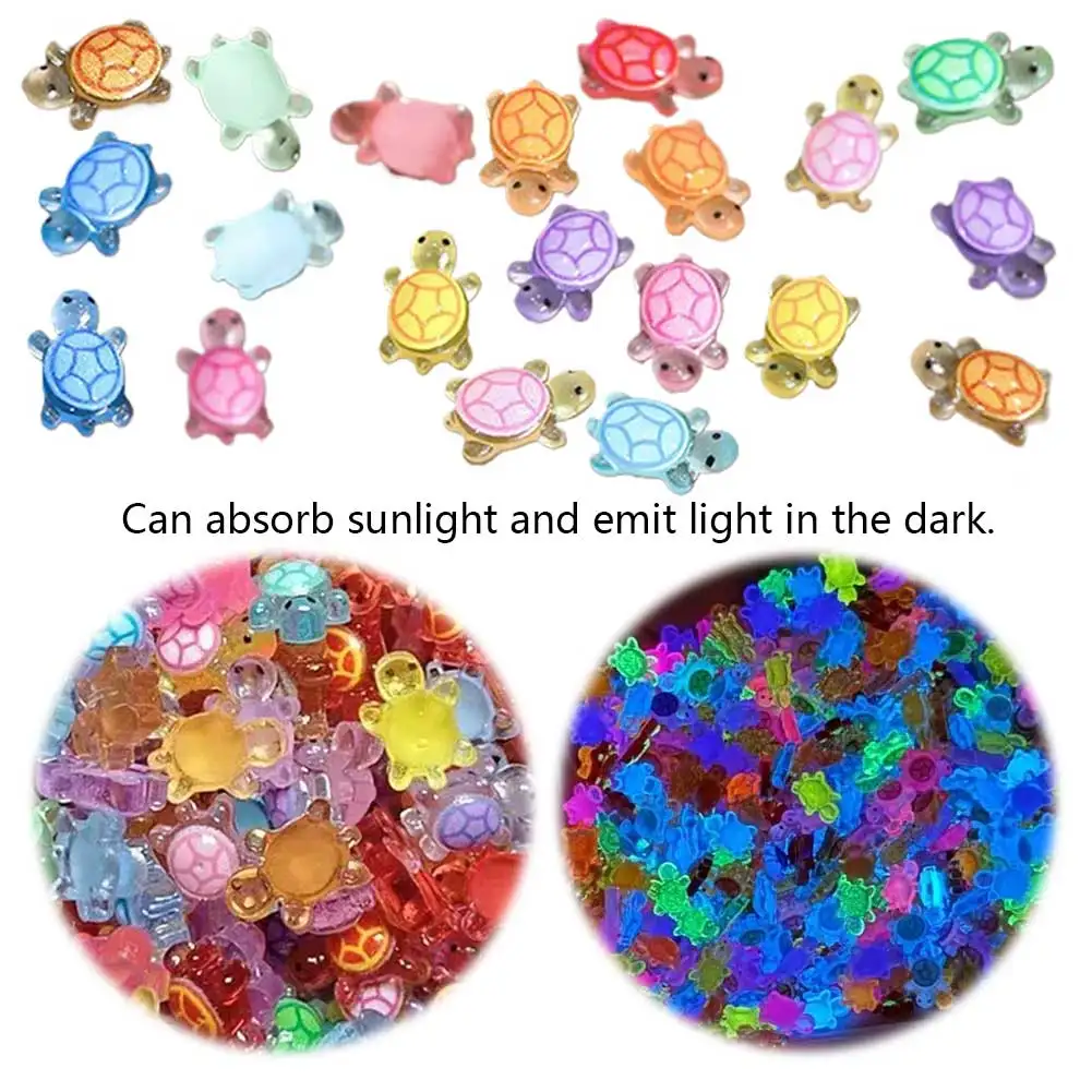 100-500Pcs Mixed Color Glow-in-the-Dark Turtle Nail Charms Mini Resin Luminous Tortoises Nail Art Decoration DIY Nail Supplies