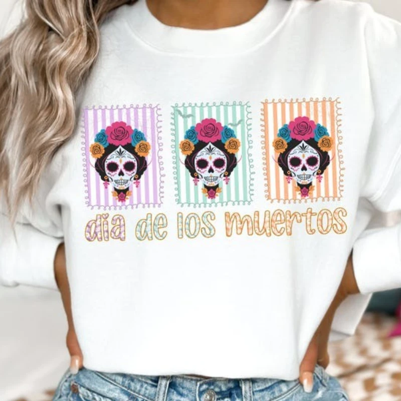 

Толстовка с длинными рукавами Day of The Dead Mexican Art Dia De Los Muertos Latina Cute Halloween Heritage Month Autumn Loose Fit Top