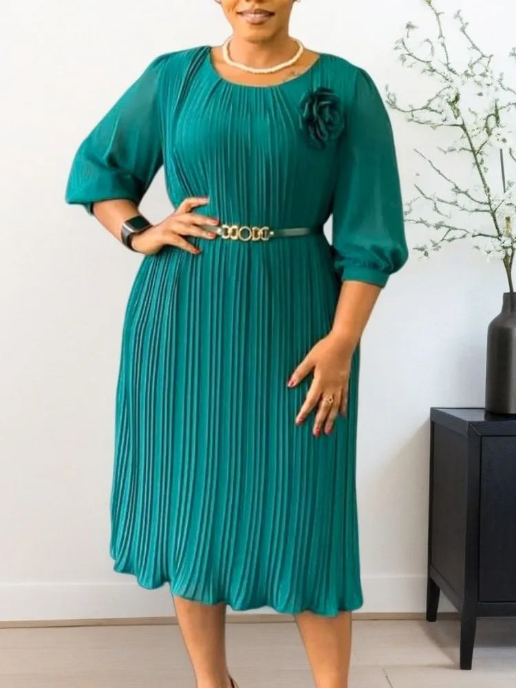 

African Dresses For Women Elegant Spring Summer 3/4 Sleeve Dashiki Midi Dress Ladies Traditional African Clothing Fairy Dreaes