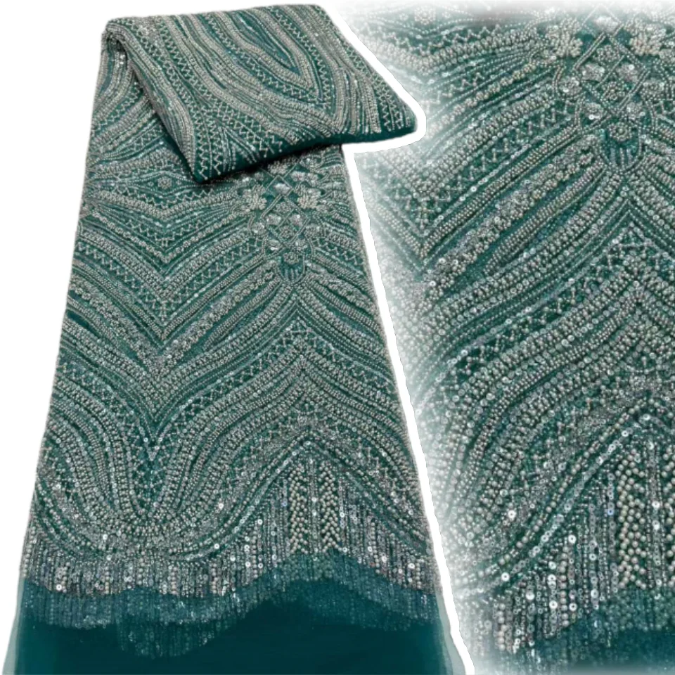 Party Season African Sequins Beads Tulle Lace Fabric 5Yards High Quality French Embroidery Net Lace For Sewing Wedding TP1717