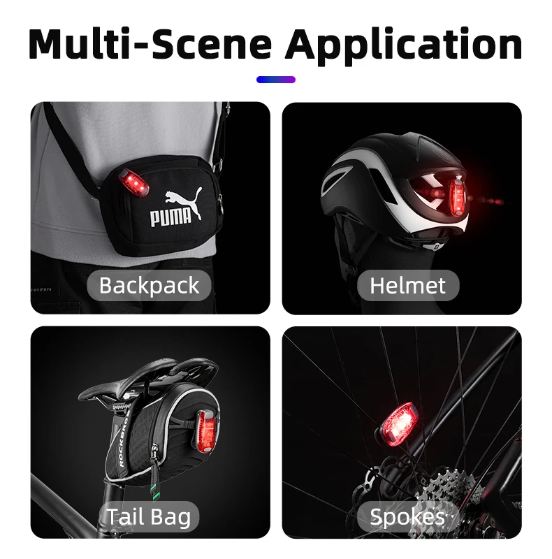 ROCKBROS Bike Rear Light Bicycle Warning Tail Light Cycling Helmet Bag Taillight Lantern Water Repellent Mini Bike Accessories