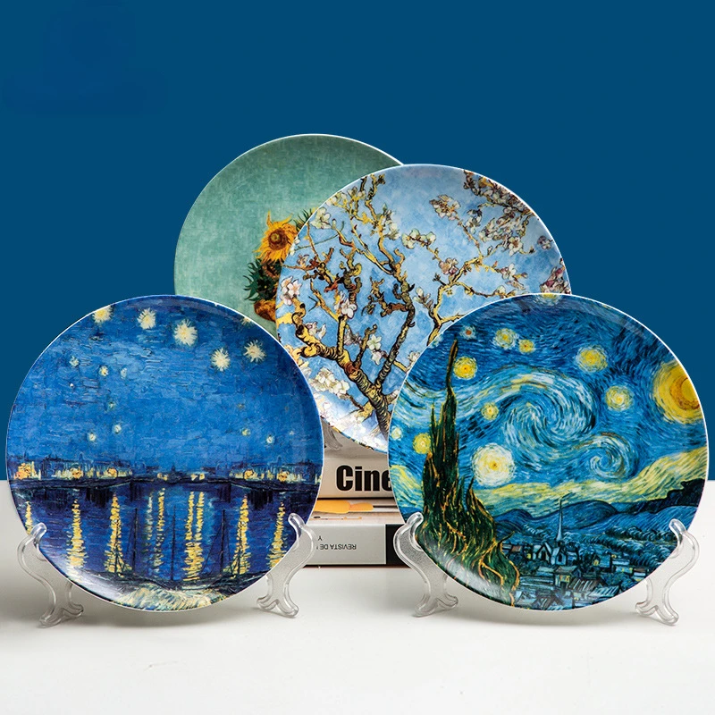 8 Inch Van Gogh Oil Painting Decorative Plate European-style Living Room  Ceramic Plate Tableware Bone Western Dinner Plate