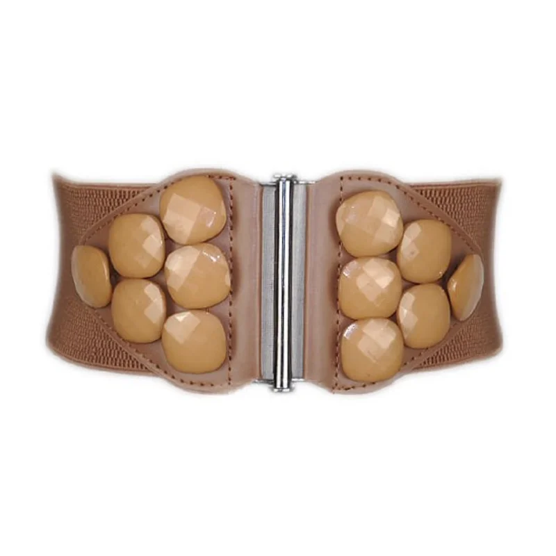 سيدة مطاطا زر حزام الرجعية الأزياء تنوعا الزخرفية واسعة Cummerbunds الأحمر البني البيج الاكريليك الخرز شخصية حزام