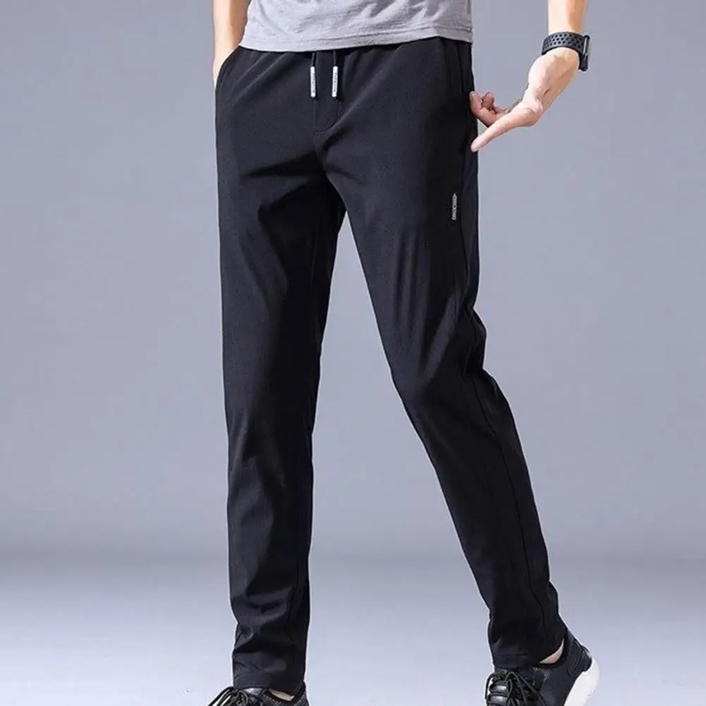 Spring Summer Men Pants Elastic Waist Trendy Korean Style	Casual Drawstring Pants Men Straight-leg Trouser for Street Wear