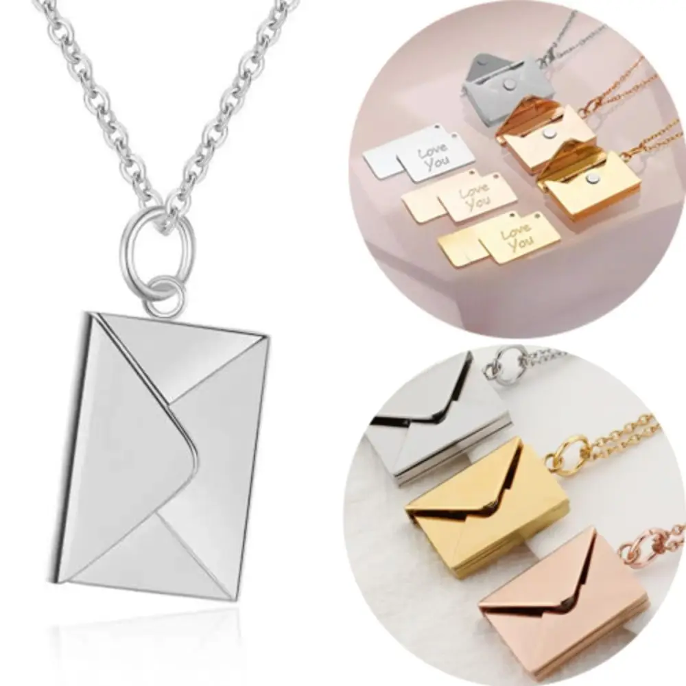 Portable Envelope Locket Necklace Stainless Steel Confession Love You Love You Confession Necklace Engraved Pendant