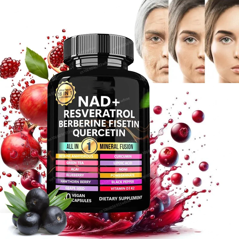 

Добавка NAD Resveratrol 18 в 1 с берберрином для женщин и мужчин, поддержка сотового здоровья, выносливости и здорового старения
