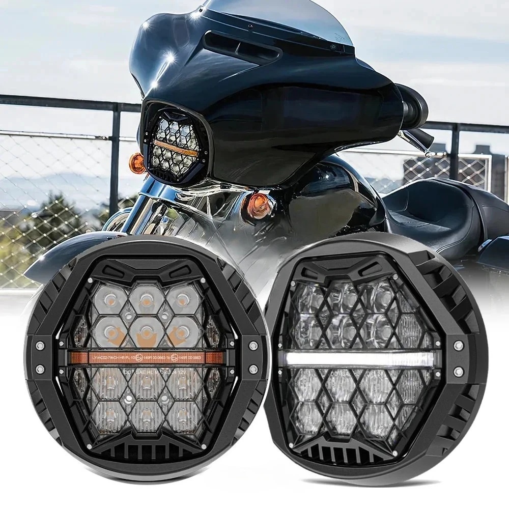 7inch 120W LED Headlight With Bracket for Harley-Davidson Street Glide Road King Special Electra Glide Ultra,DOT E-Mark Approved