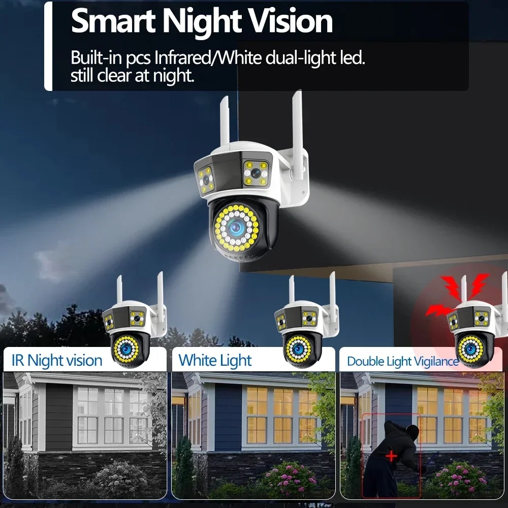 6K 12MP WiFi Camera Triple Screen Triple Lens Security Mobile Body Detection Outdoor Auto Tracking IP CCTV Survalance Yoosee APP