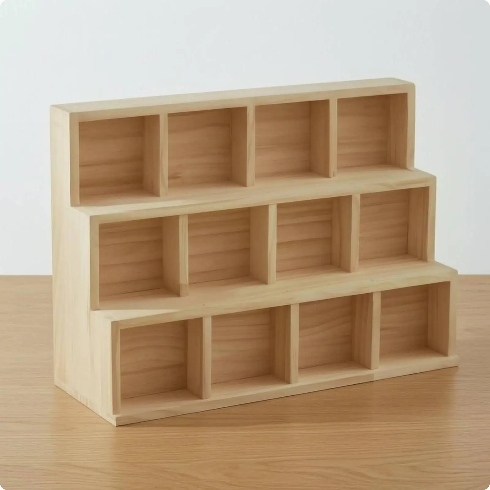 Trapezoidal Desk Cubby Wood Finish 12-Compartment Organizer Stepped Design 3-Row Desk Organizer