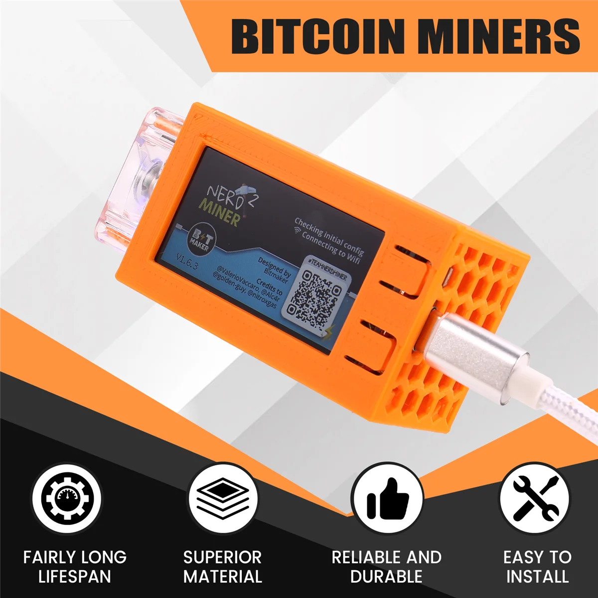 AA84 لـ Nerdminer V2 Pro Miner 78KH/S Mini Bitcoin Lottery Miner مع مروحة مضيئة BTC Solo Lottery Mining Miner Orange