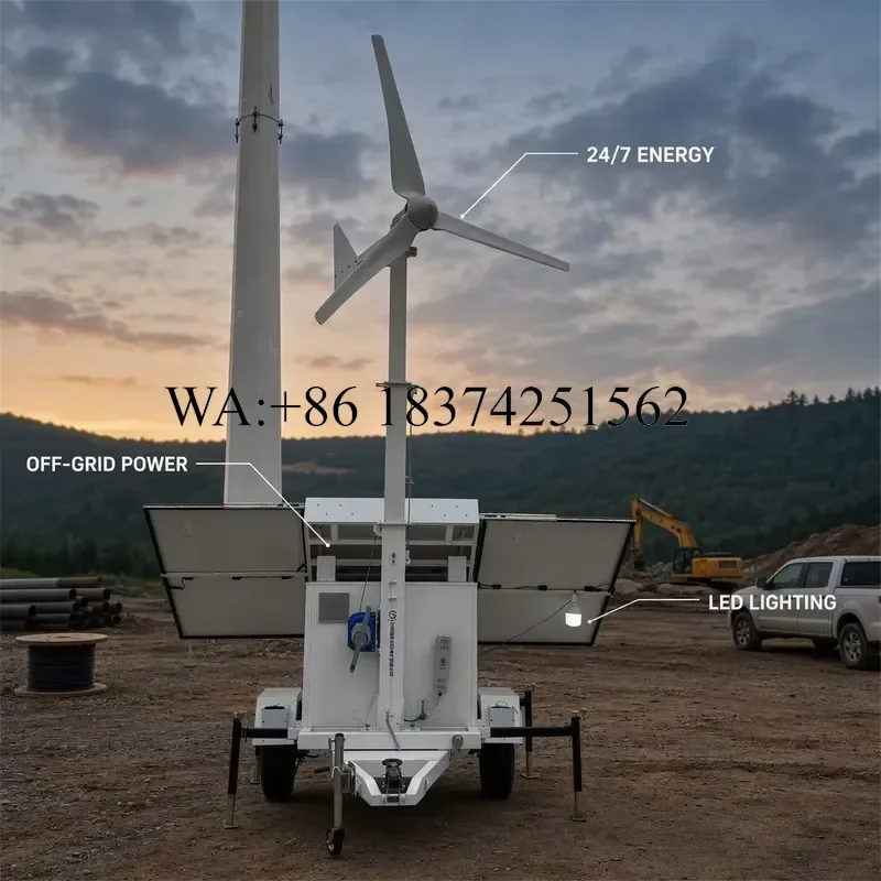 Wmwmnu for GW Mobile 1210 Wind Solar Hybrid Mobile Power Trailer for Telecom Base Station Backup Off Grid System with Battery