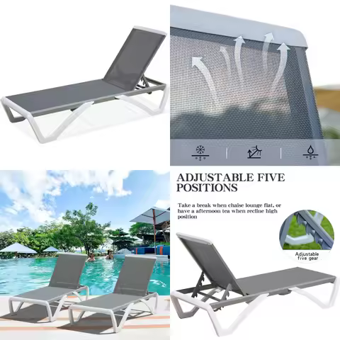 Adjustable Aluminum Outdoor Chaise Lounge Chair - Weather-Resistant Plastic Deck and Lawn Relaxation Furniture