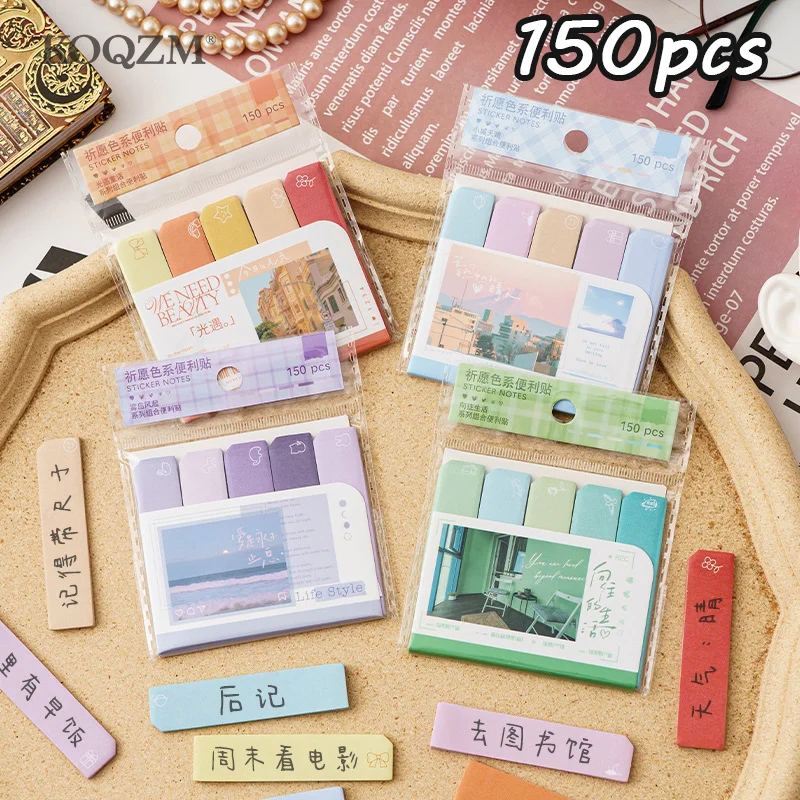 150 buah Korea stiker Morandi lengket Notebook indeks seni stiker Notebook Tag Bookmark perlengkapan kantor sekolah alat tulis