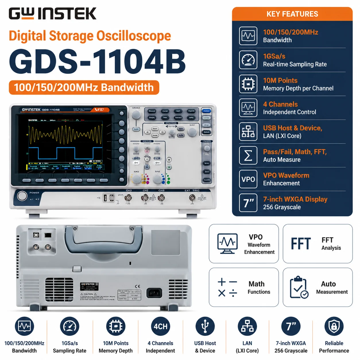 GW Instek GDS-1102B GDS-1104B  – Digital Storage Oscilloscope 4 Channel 100Mhz Bewertung und Preis