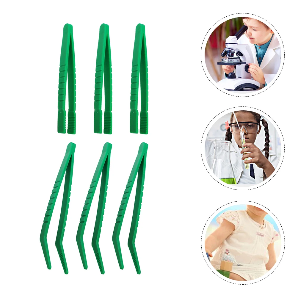

6pcs Children'S Plastic Tweezers Curved Flat Head For Beads Sorting Craft Diy Kindergarten School Educational Tools Fuse Beads