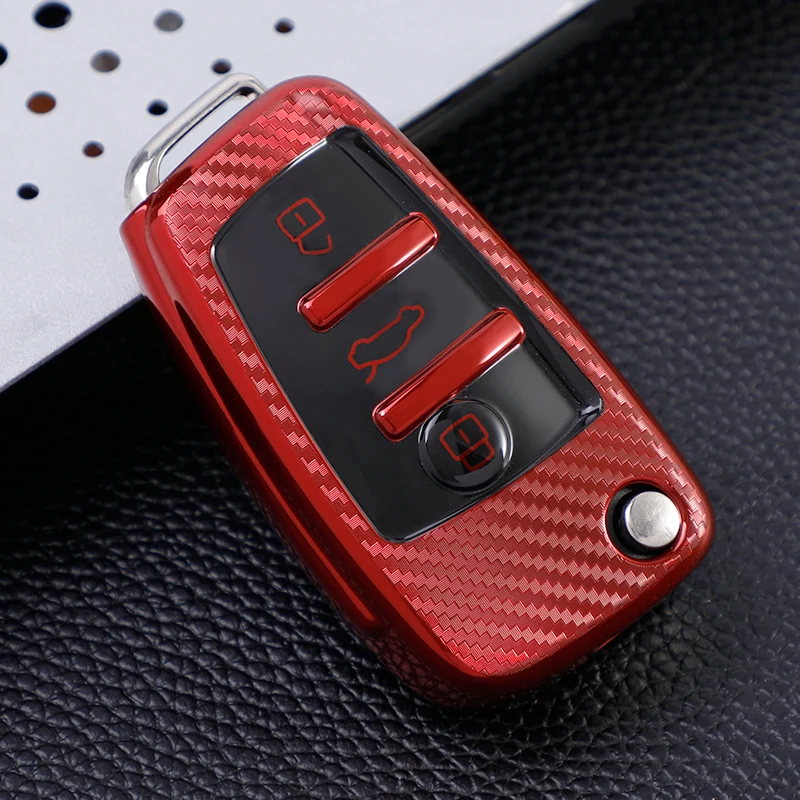 TPU Carbon Fiber Car Key Case Cover Shell for Audi A1 A3 8P A4 A5 A6 C7 A7 S3 S7 S8 R8 Q2 Q3 Q5 Q7 Q8 SQ5 TT RS3 RS6 Key Chain