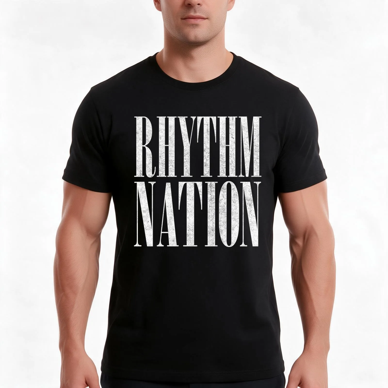 Rhythm Nation T-Shirt, Summer Casual Cotton Tee, Oversized Streetwear Tops, Vintage Graphic Print, Loose Fit Short Sleeve
