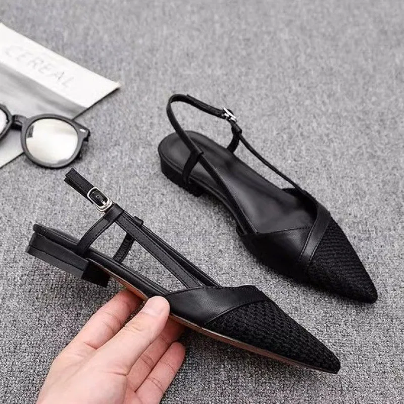 حار بيع جديد الصيف نصف باوتو قطعة واحدة حزام أنيق وأشار تنوعا المرأة حذاء مسطح Zapatos De Mujer