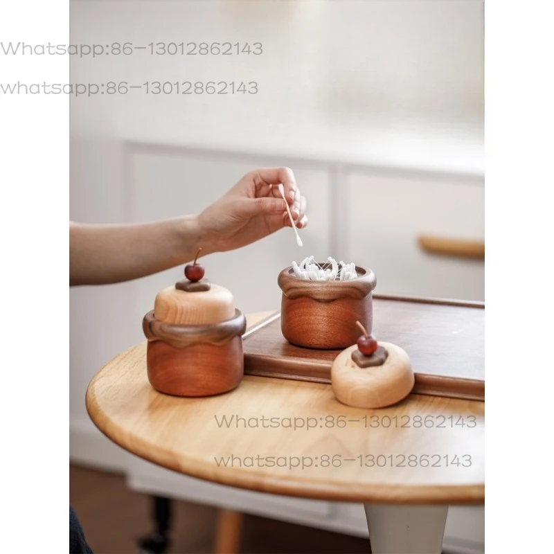 cake toothpick cotton swab dental floss box, solid wood cute desktop toothpick storage box gift lettering
