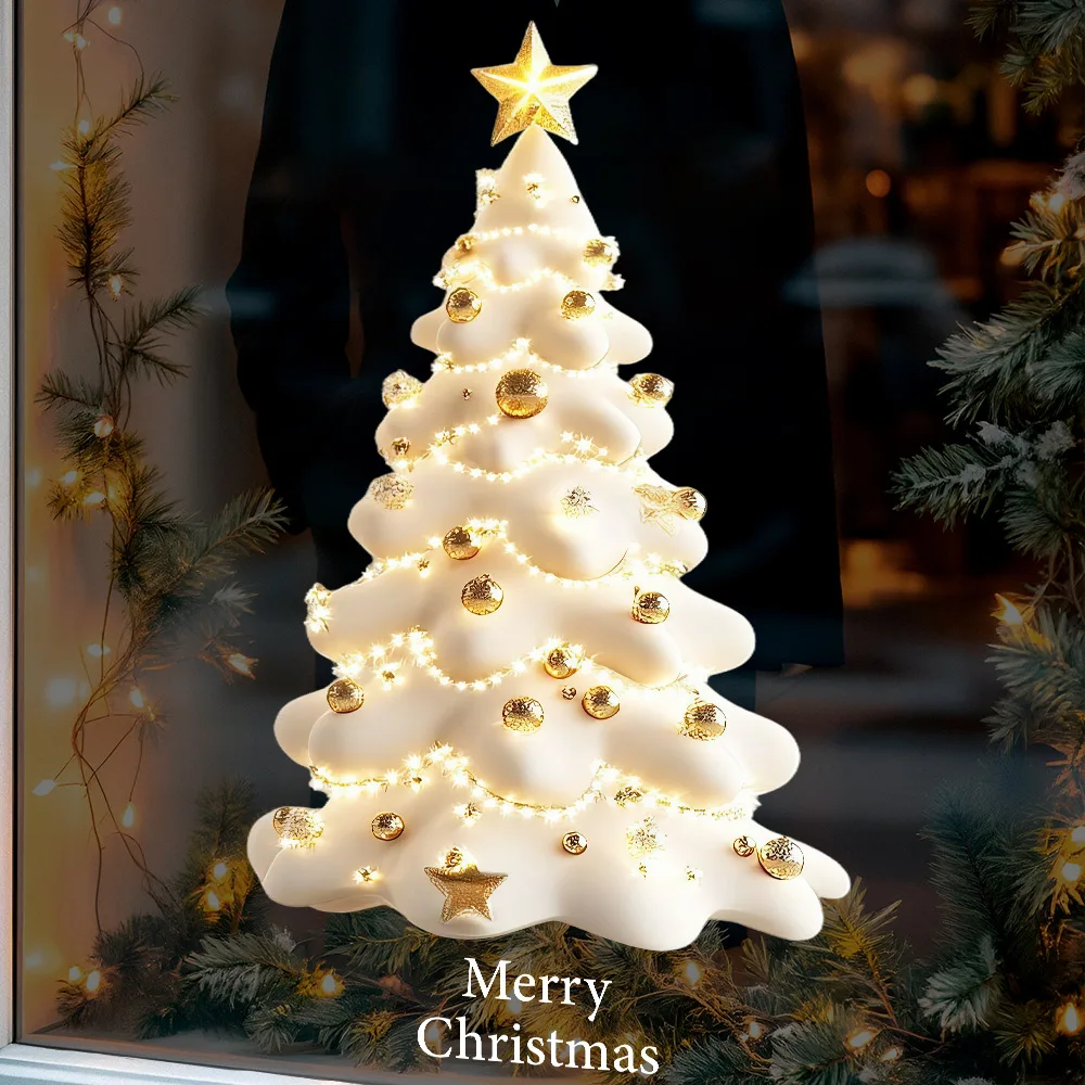 عطلة جو ديكور شجرة عيد الميلاد المشهد ملصقات نافذة للأطفال غرفة جدار الشارات غرفة المعيشة شرفة PVC يتمسك للإزالة #5