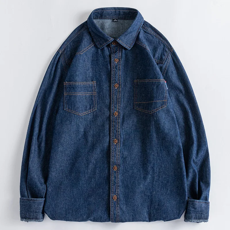 

Cotton Autumn New Long-sleeved Denim Shirt Men Fashion Casual High Street Male Clothes Top Classic Light Blue Black Gray