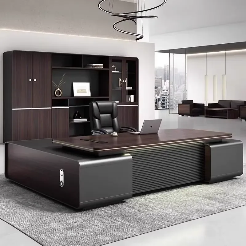 Modern L Shaped Executive Desk Light Luxury Simple Office Table High End Manager Workstation with Side Cabinet for Home
