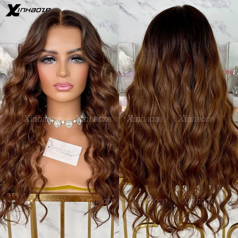 Ombre Dark Brown Colored Loose Wave 13x4 HD Transparent Lace Frontal Glueless Wig Human Hair Pre Plucked Silk Top Human Hair Wig