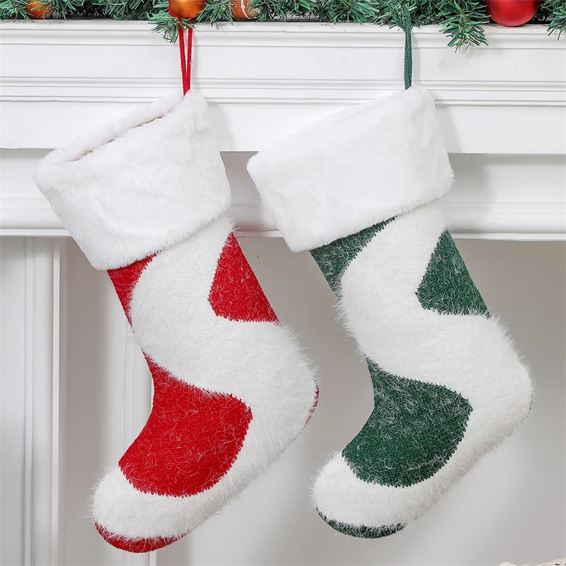 

2 PCS Christmas Socks Pendant Decorative Products Wool Knitted Socks Stocking Gift Bag Children's Candy Bag