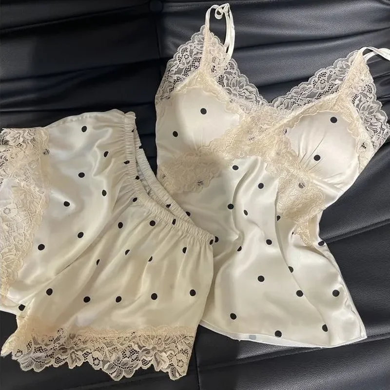 Milk Suspender Polka Dot Summer Pajamas For Women Pure And Seductive Cute And Soft Lace And Ice Silk Home Clothes