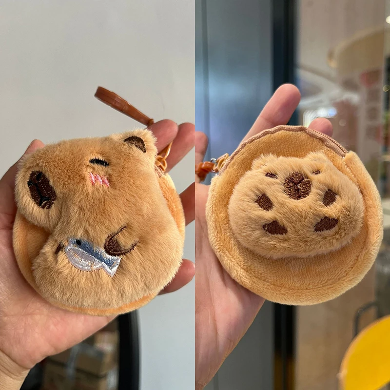 Creative Capybara Kawaii Plush Coin Purse Lovely Cartoon Round Bags Pendant Funny Mini Fashion Headphone Storage Bag