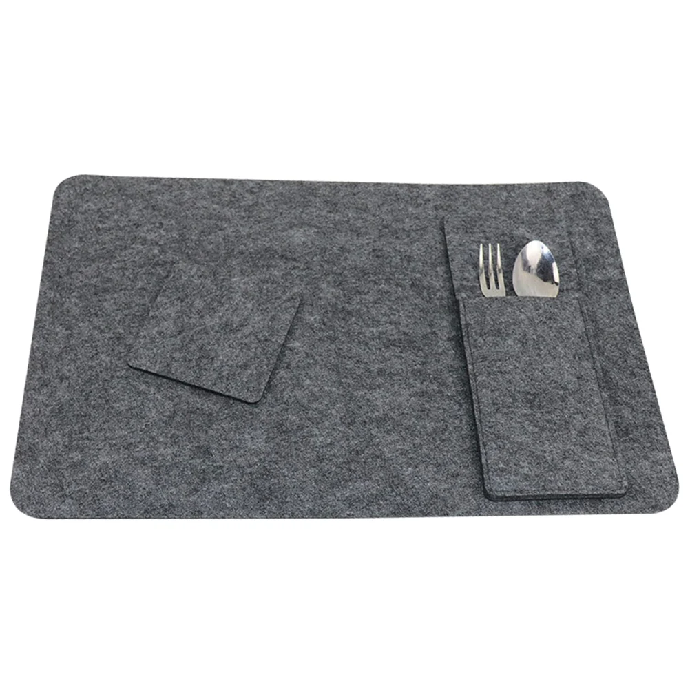 

3pcs 6 Sets Felt Table Mats Placemat Coasters Fork Bag Kit Heat Resistant Scratch Stain Protection Dining Mat Set For Home