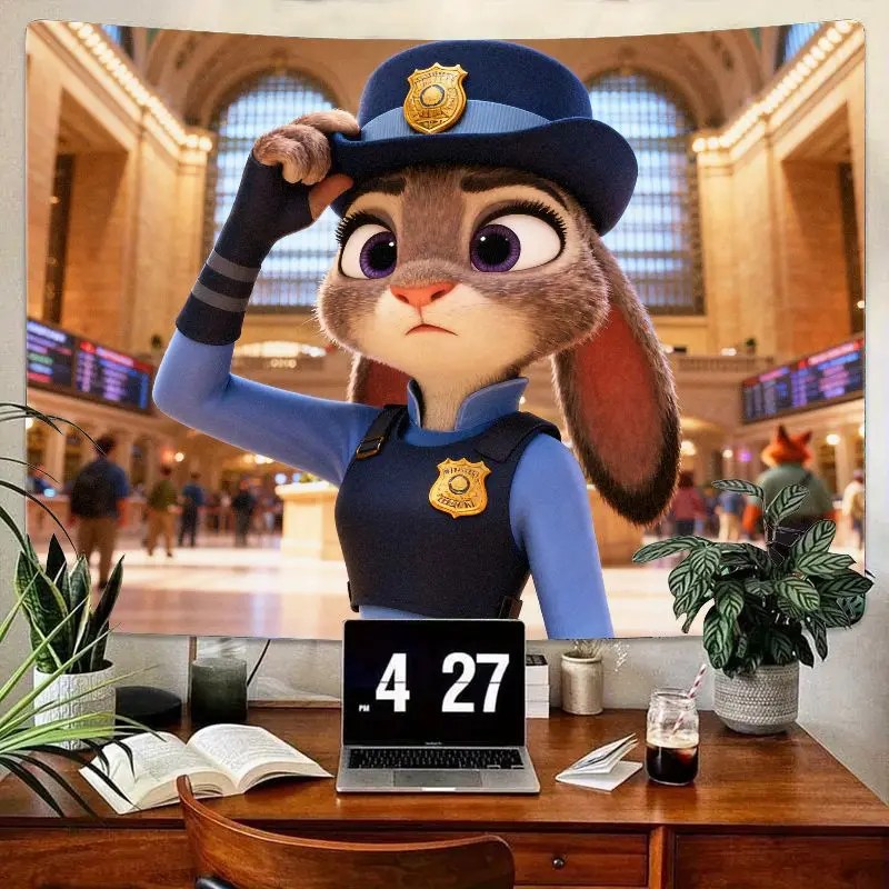 

1 шт. Kawaii Zootopia Judy Hopps полицейский кролик гобелен современный полиэстер настенное искусство спальня декор в общежитии подарок для фанатов