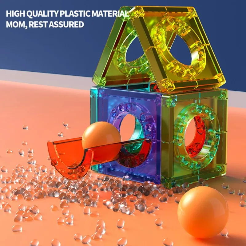 Blocs de construction de carreaux magnétiques légers pour enfants, jouets de construction éducatifs transparents 3D, blocs de course en marbre magnétiques, jouets pour enfants