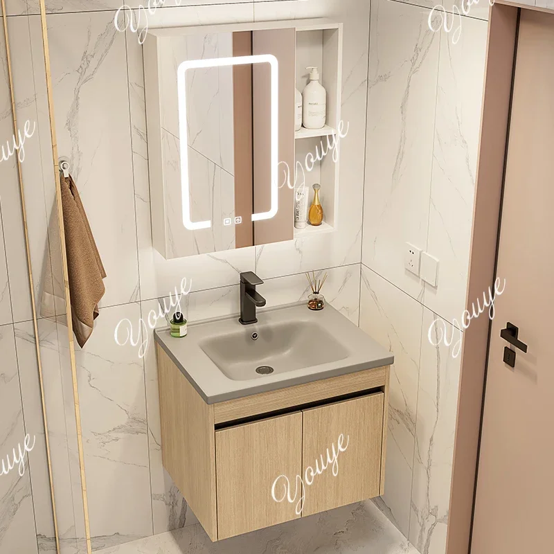 A63 Log color bathroom cabinet combination small apartment ceramic integrated hand washbasin toilet washbasin pool