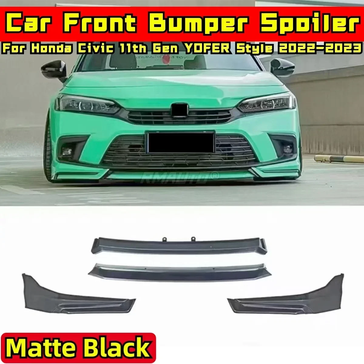 

Civic Front Bumper Spoiler Matte Black YOFER Style Front Bumper Spoiler For Honda Civic 11th Gen 2022-2023 Car Accessories