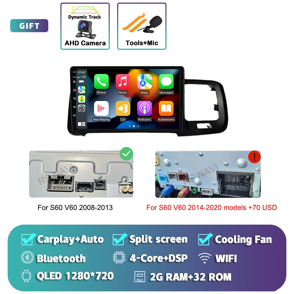 Android 15 Carplay Auto Scherm Autoradio Multimedia Speler voor Volvo S60 V60 2011-2013 2014-2020 2din Autoradio Stereo Head Unit
