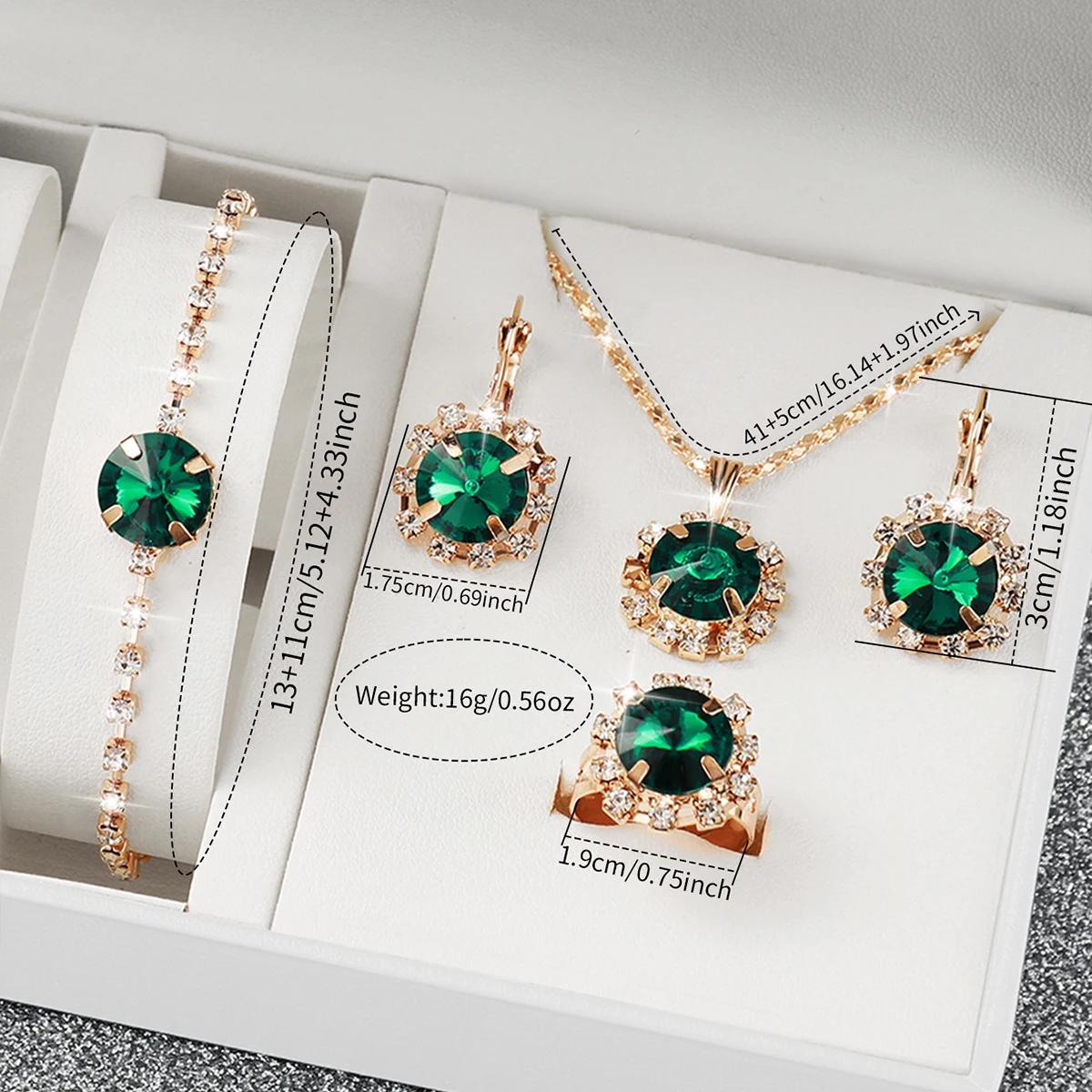 6 stks/set Dames Groen Lederen Band Quartz Horloge met Diamanten Sieraden Set