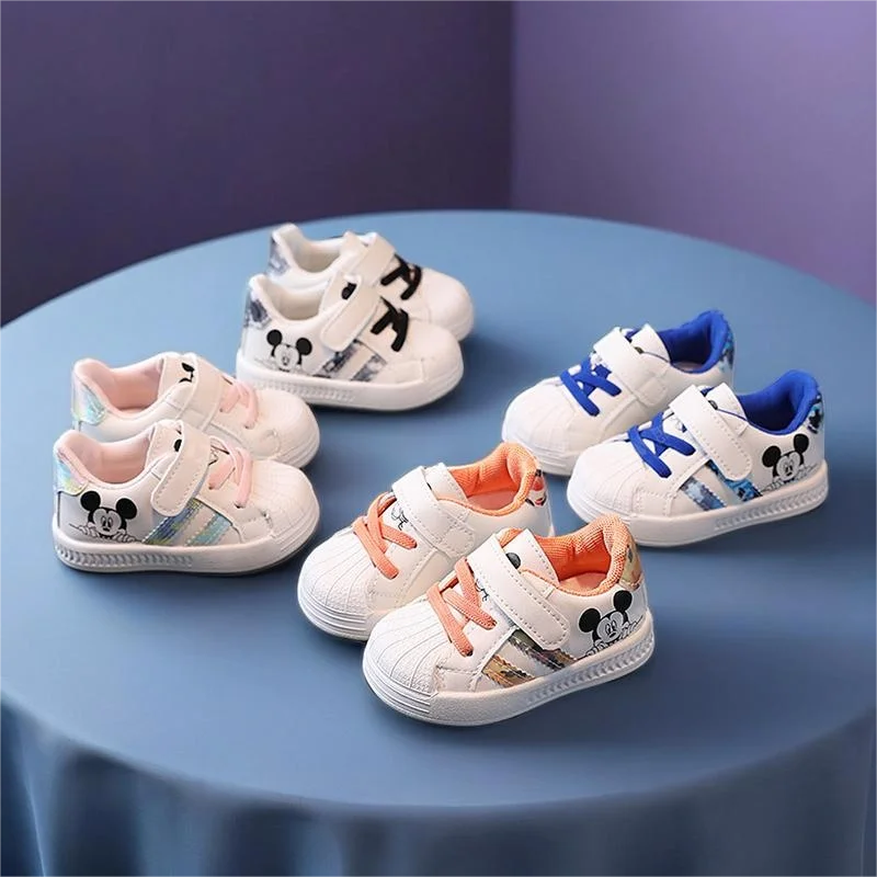 

Cartoon White Casual Shoes For Baby Boy Girl Brand Children Sneaker Mickey Mouse Kids Shoes Toddler Walking Shoes Size 15-25