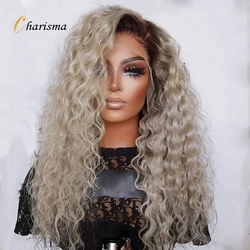 Charisma-Peluca de cabello sintético para mujer, cabellera larga y rizada con encaje frontal degradado, fibra resistente al calor, raíces marrones