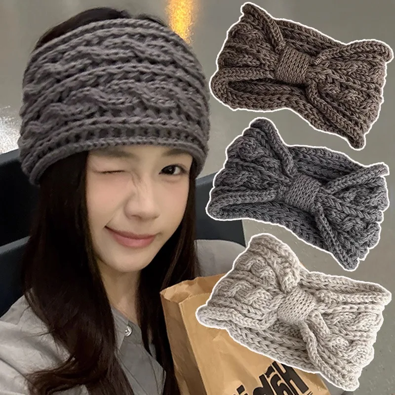 

Korean INS Bow Twists Knitting Hair Band Winter Warm Windproof Hair Hoop Sweet Girls Streetwear Fashion Headwrap