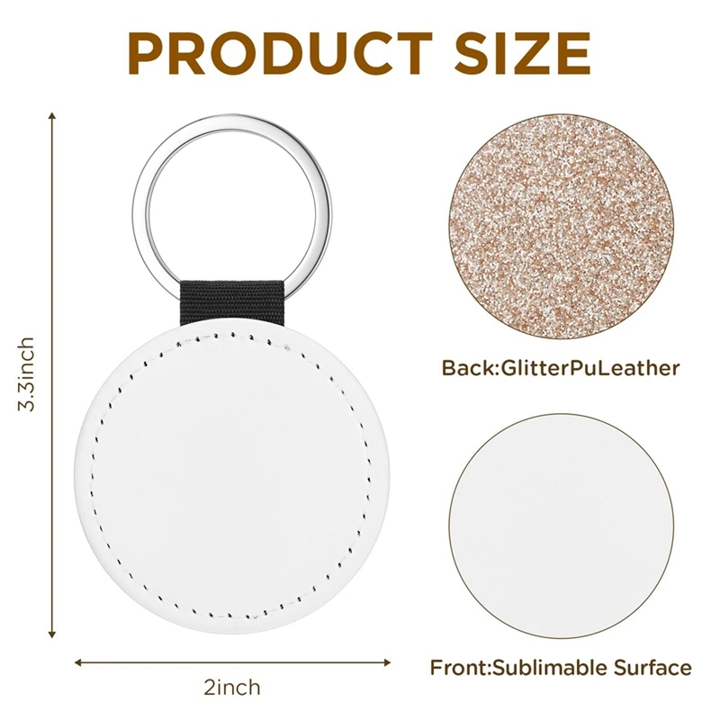16-teiliger Sublimationsrohlinge-Schlüsselanhänger, glitzernder PU-Leder-Schlüsselanhänger, Wärmeübertragungs-Schlüsselanhänger für DIY-Bastelarbeiten, rund, langlebig
