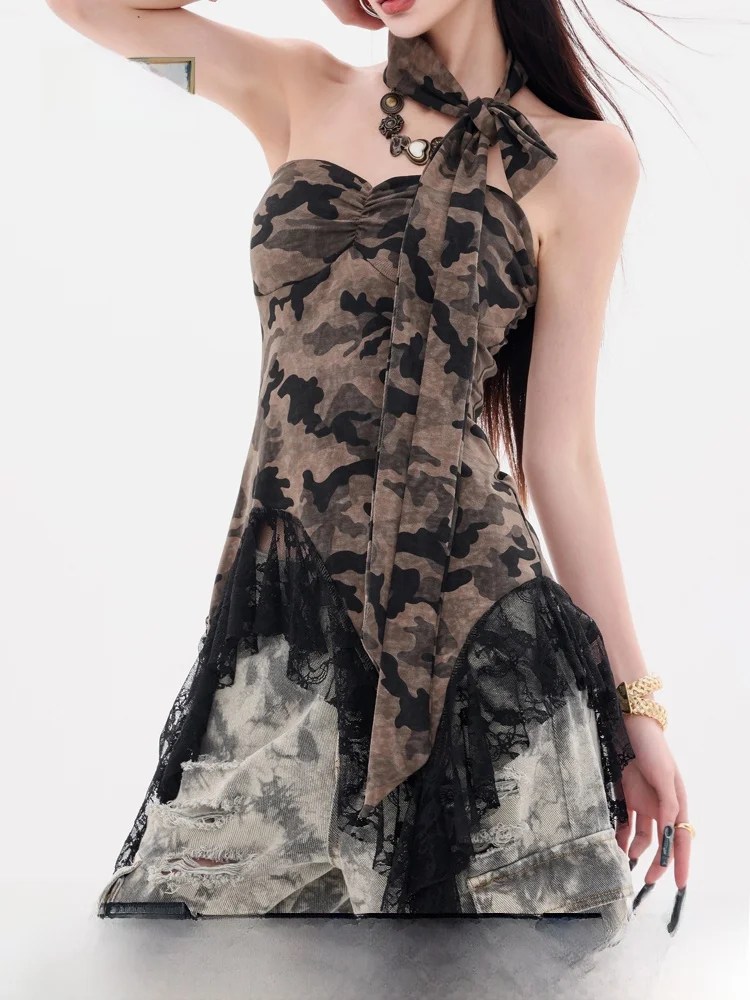 

NZNB Lace Cutout Design Splice Hat T-irt Women Slim Fit Top Faionable Casual Sle Summer Single Piece Color